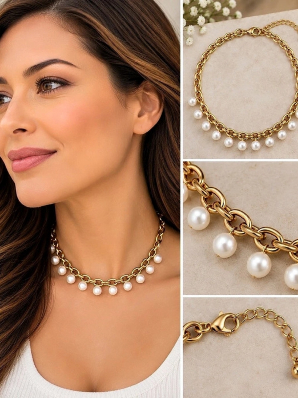 Gold-Tone Pearl Drop Necklace Like New
